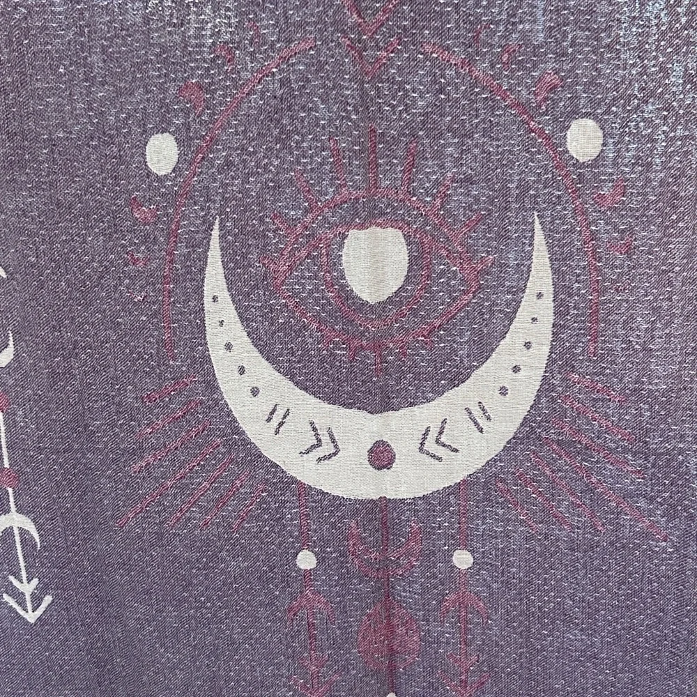 Purple Tapestry Curtain Blanket Towel Purple Bohemian Design Moon + Stars NEW